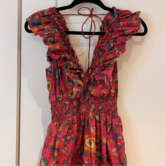 House of Harlow 1960 Wine Floral Ruffled Midi Tiered Dress Small - Picture 3 of 11